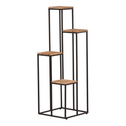 Stojan na kvety - 4 poschodový, kov a drevená doska