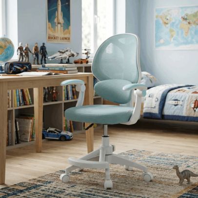 Detská stolička, výškovo nastaviteľná, modrá sieťovina, KA-W8008 BLUE 2