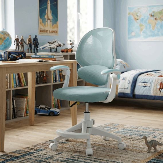 Detská stolička, výškovo nastaviteľná, modrá sieťovina, KA-W8008 BLUE