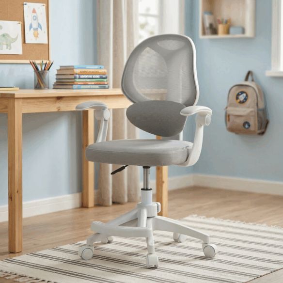 Detská stolička, výškovo nastaviteľná, šedá sieťovina, KA-W8008 GREY