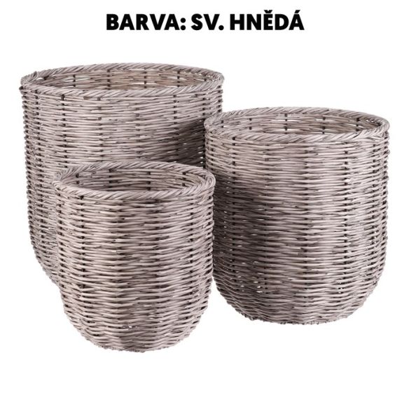 Obal z umelého ratanu - kovová konštrukcia, sv. hnedý, cena za sadu 3 ks