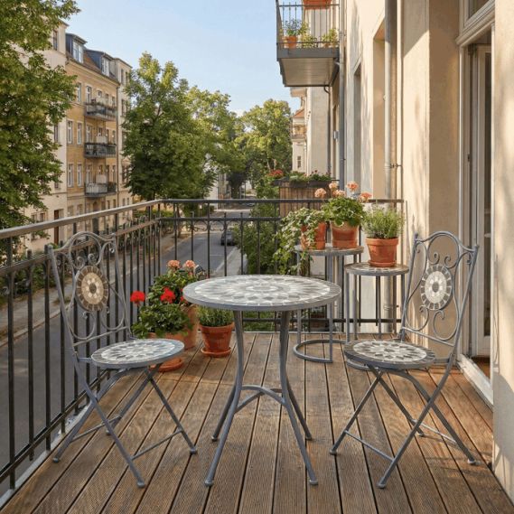 Záhradný set 1+2, kov, keramická mozaika, šedá, US1500 SET